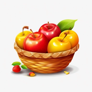 Apple With Fruit Basket, vector style Clipart, White Background ar 1:1