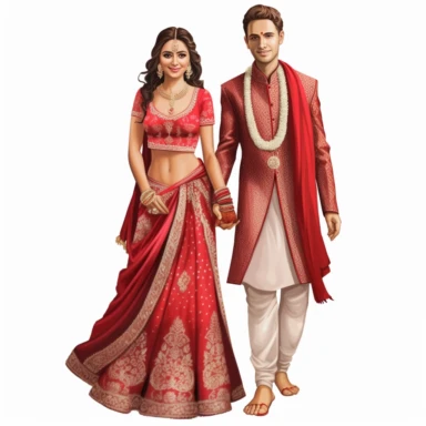 indian wedding clipart,cartoon art [full body] [hyper Real] [dress set]