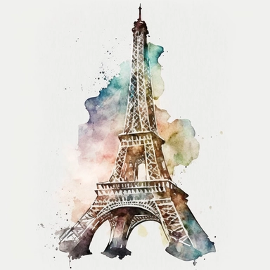 eiffel tower watercolour style clipart with white background