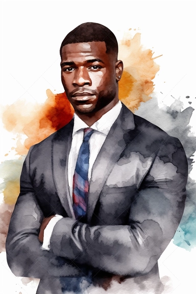Watercolor Clipart Athletic MUSCLE Man in Suit Businessman Handsome Black Skin No Text