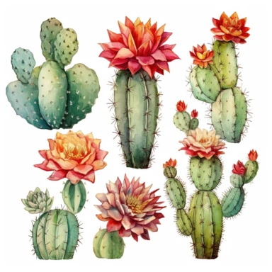 Watercolor Floral Cactus Succulent Clipart Mexican, Illustration clipart, 4K, extremely detailed
