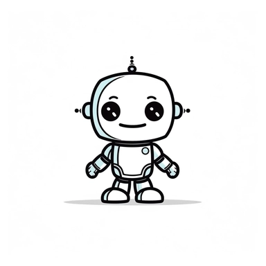 drawn illustration cute doodle (robot), clip art, digital art, vector, isolated transparent background, clean line art, simple strokes, minimalist style, straight lines, curves