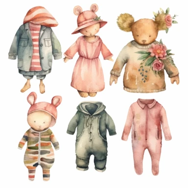 CLIPART, cute, boho, watercolor, modern hand-draw baby clothes, newborn, nursery, maternity, texture
