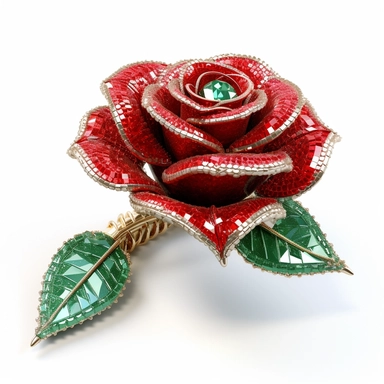 clipart of a realistic rendering of a red rose made out of pure diamond and emerald on a white background, in the style of extremely detailed, mineral, expensive, 8k