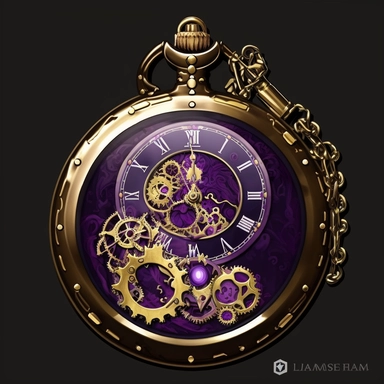 Steampunk pocket watch with a purple face and gold gears ,watercolor, Steampunk, dark purple color theme, Detailed, clipart, sweet, png transparent background