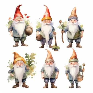 Gnome watercolor clipart set white background