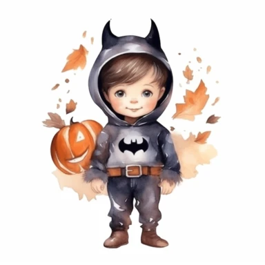 Cute little boy wearing Halloween costume , watercolor illustration for kids and children, clipart, sublimation, white background