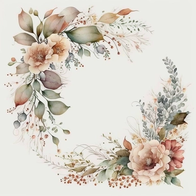 handpainted neutral colors Watercolor beautiful posy corner garland Clipart white background 8k Seed: 209420238