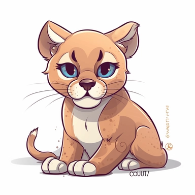 Cougar, kawaii, vector, digital art, clipart, clean lines, white background