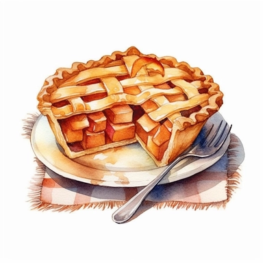 sliced fall apple pie watercolor clipart on a white background watercolor , in the style of rural america, high resolution, sarah purser, rural life scenes, large canvases, illustration, celebration of rural life , no watermark, text, words, paintbrush, 300 DPI, the images do not stick together, no text in the picture -