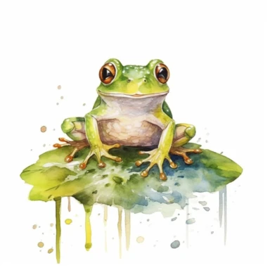 watercolor frog on lilly pad, hand drawn, nursery decor, clipart, no words, white background