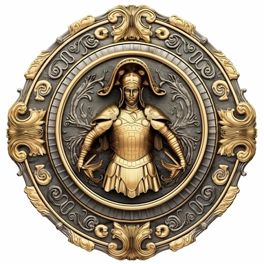 1 image of an ancient greek mythological shield, vintage style, white background, clipart