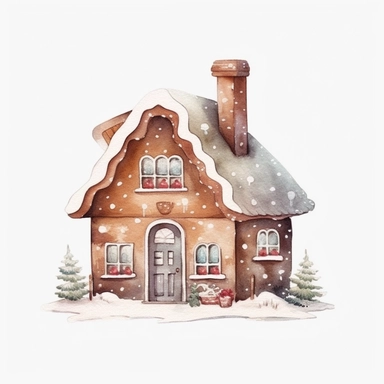 basic watercolor gingerbread house cookie in minimal hand drawn style, Etsy, textured, clipart, white background
