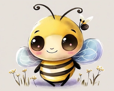 cute vector bee drawing for clipart, image is on a white background bee is the focal point in a white background, bee is excited in an expressive facial expression, nursery watercolor, in the style of watercolor painting, white background, charming anime characters, cute and colorful, depiction of animals, vector image. high quality--seed 4107006010