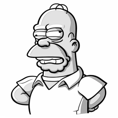 Illustration hand draw style of cartoon Homer Simpson, black and white , clipart collection, vector line, white background