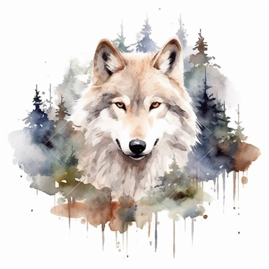 watercolor clipart white background wolf forest animal woodland