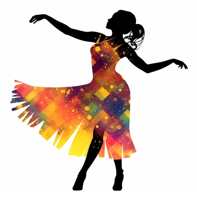 silhouette of a black african dancer on shirt from the belly dancing clipart, in the style of colorful cartoon, chalk, booru, princesscore, 1920s, picassoesque on White background--ar 119:215