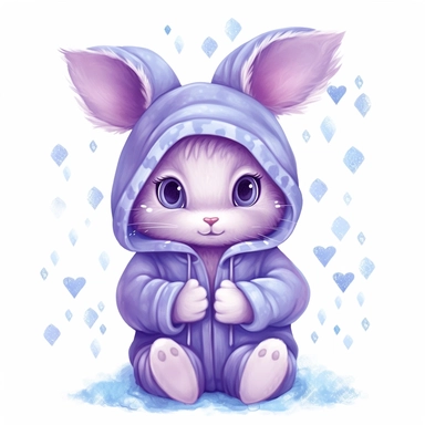 a shy baby bunny in hoody Clipart, covered in hearts, Nursery summer Clipart, Easter Clipart, Crafting Digital Paper, purple and blue backlight Mother’s Day, white background