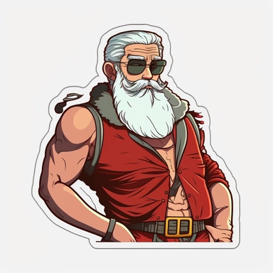 vector sticker design, anime style Santa wearing Prada clipart, white background, flat colors