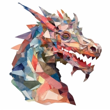 a dragon in the style of a torn paper collage, fantasy, textured, on white background, clip art