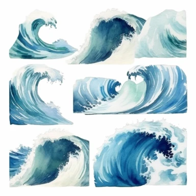 Watercolor Ocean Waves Clipart - nautical watercolor wave clip art, clipart, white background