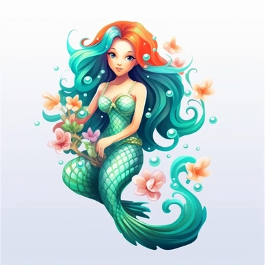 clipart featuring hand-drawn illustration of a cute fantasy adorable mermaid with a white background in a magical and enchanting style, lovely, whimsical, 3D vector art, cute and quirky, fantasy art, watercolor effect, bokeh, Adobe Illustrator, hand-drawn, digital painting, low-poly, low-lighting, bird's-eye view, isometric style, retro aesthetic, character-focused, 4K resolution, photorealistic rendering, character-focused and chess pieces, using Cinema 4D