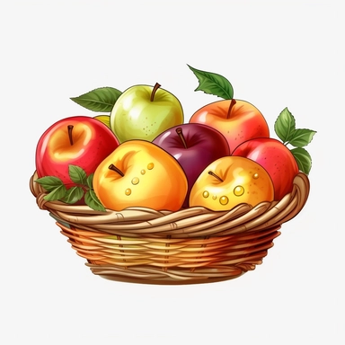 Apple With Fruit Basket, vector style Clipart, White Background ar 1:1