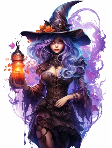 halloween haunted scary gothic steampunk witch, magic, purple,in the style of colorful fantasy realism, bold, manga, sticker art, clipart png, photorealistic, watercolor, digital painting, WHITE BACKGROUND, fantasy style, realistic, painting, 8k, ultra details,