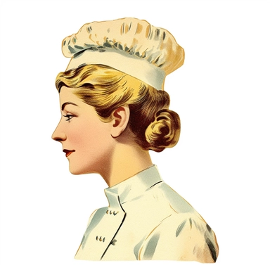Vintage 1920 side profile portrait of a female baker chef Illustration, Chromolithograph, Die Cut, 1920s Illustration, Vintage, Chromolithograph, Colorful, Antique, Ephemera, Clipart, 8k, Isolated on white