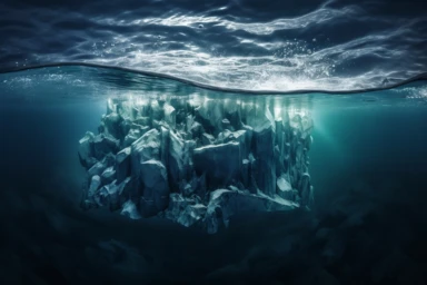 Iceberg at sea, underwater view, drifting ice, danger, watercolor, Arctic landscape, clipart for global warming. , .highly detailed, + cinematic shot + photo taken by sony + incredibly detailed, sharpen details + highly realistic + professional photography lighting + lightroom + behance photography unsplash