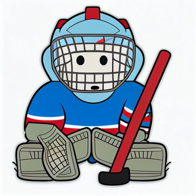 kawaii clipart of hockey goalie, white background, charicature