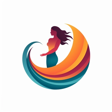 close up logo of wave, girl proffesional graphic company, rearing up, simple clipart, positive colors, no background