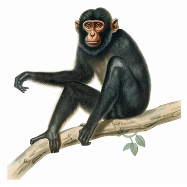 vintage 1920 Baboon on a tree branch Illustration,Postcard 1920s Illustration, Vintage, Colorful, Antique, Ephemera, Clipart, 8k, Isolated on white