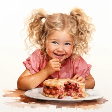 girl eating rhubarb cake watercolor clipart