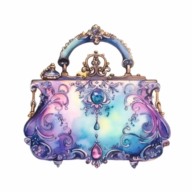 Watercolour Magic Mystical realistic victorian vintage fashion handbag clipart , dreamu clipart,trippy, white background