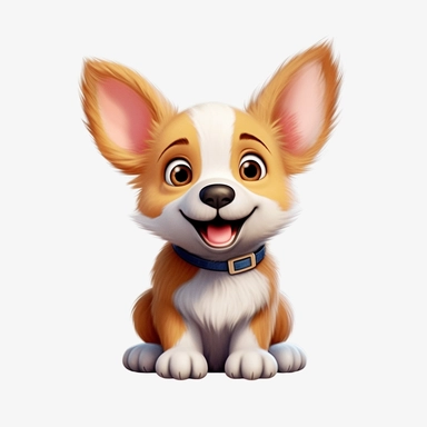 Corgi puppy, Clipart, Digital Art, kawaii, disney style, Pixar, hyperdetailed, 1080p, Ultra-HD, white background