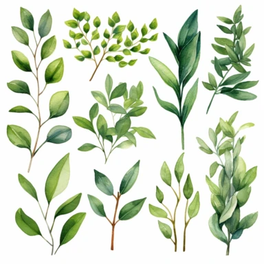 greenery watercolor clipart 12 by 12 inches in white background