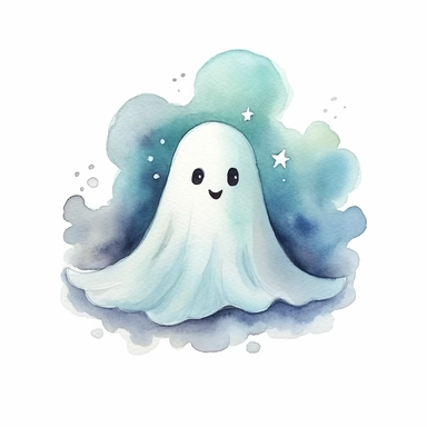 a cute ghost, clipart on white background, watercolor