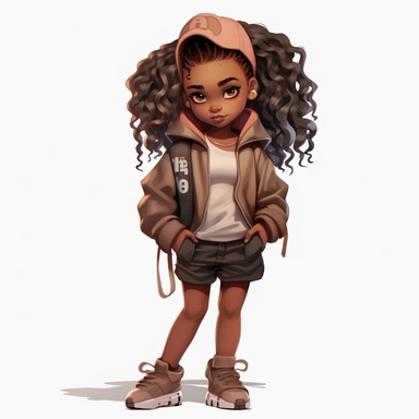 Adorable black girl with urban streetwear, ultra cute, clip art