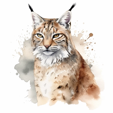 Bobcat illustration, watercolor clipart, isolated white background, 8k