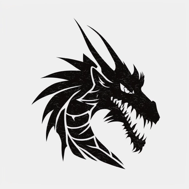 snarling dragon head black frontal view silhouette vector flat simple identification symbol white backround white background minimalistic clipart png svg