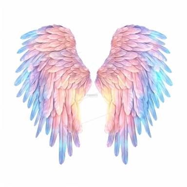 heavenly glowing ethereal white angel wings holy light subtle neon pastel surreal hand painted hand drawn watercolor clip art on isolated background — v4