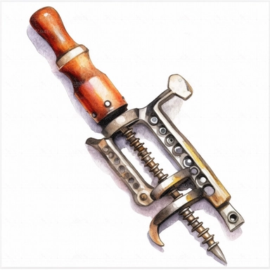 cork screw Clipart realistic Watercolor, white background, hd