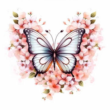 extremely beautiful springtime butterflies and flowers clip art, white background
