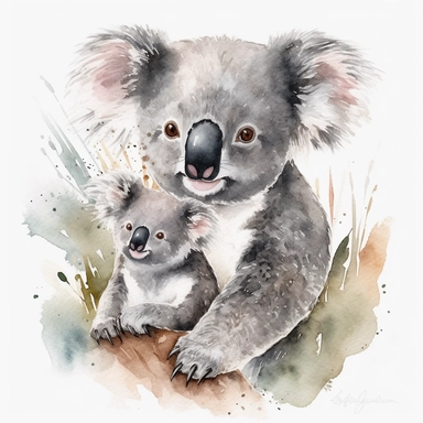 koala Mom and Baby Watercolor Clipart Graphic, 4k white background
