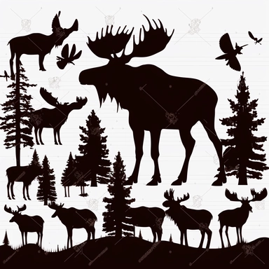 Moose silhouette, cartoon, vector, sharp focus, super detailed, illustration, 16:9, v4, q2, 16k, High quality, clipart
