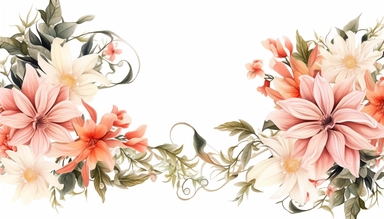 An elegant floral frame composed of lush foliage and vibrant flowers forms a beautiful border, creating a stunning wedding floral clipart. The intricate arrangement captures the essence of natural beauty, adding a touch of romance and elegance to any design or project.