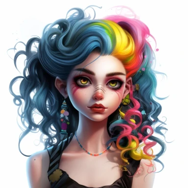 beautiful stunning pretty young woman monster high characters doll style, paint art style, clipart, white background, superrealistic, one of a kind