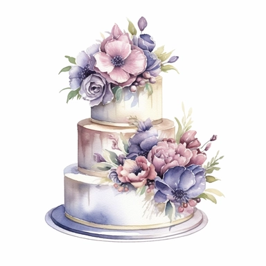 Wedding Cake Watercolor, PNG Clipart, Illustration clipart, 4K, extremely detailed Sublimation Clipart,Cartoon,hyper realistic, intricate detail, illustration style,high solution,on the white background