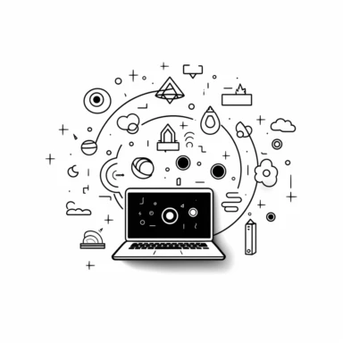 minimalist clipart black and white outline of a internet logo, kids coloring book style